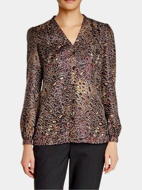 Like New Tory Burch Jayden Silk Animal Print V Neck Blouse Size 2